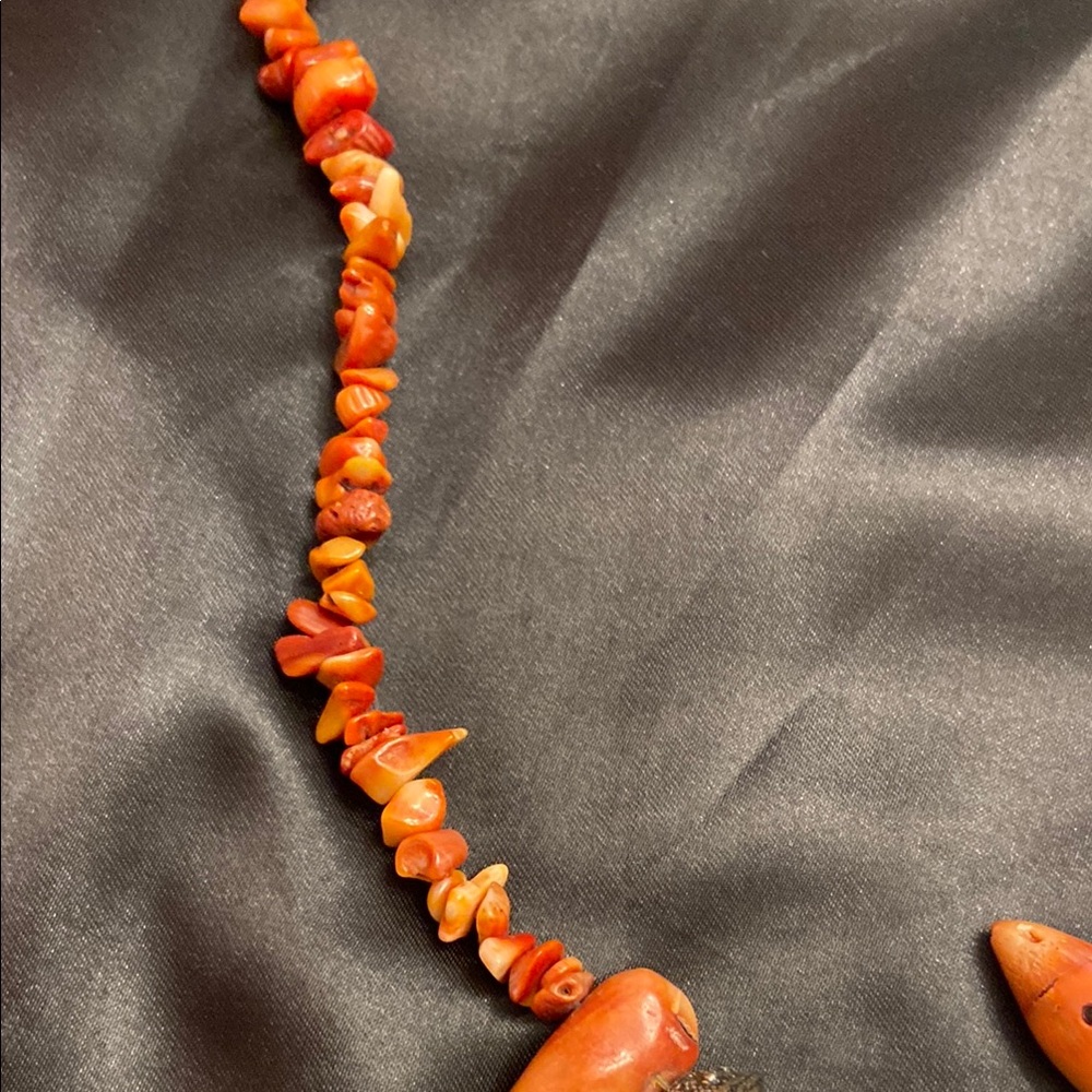 Coral and Silver Beaded Necklace - Picture 3 of 11